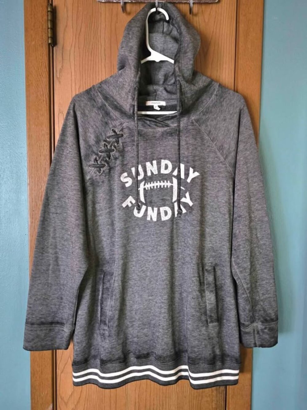 Size XL Sunday Funday Maurices Football Striped Pullover Hoodie with Pockets